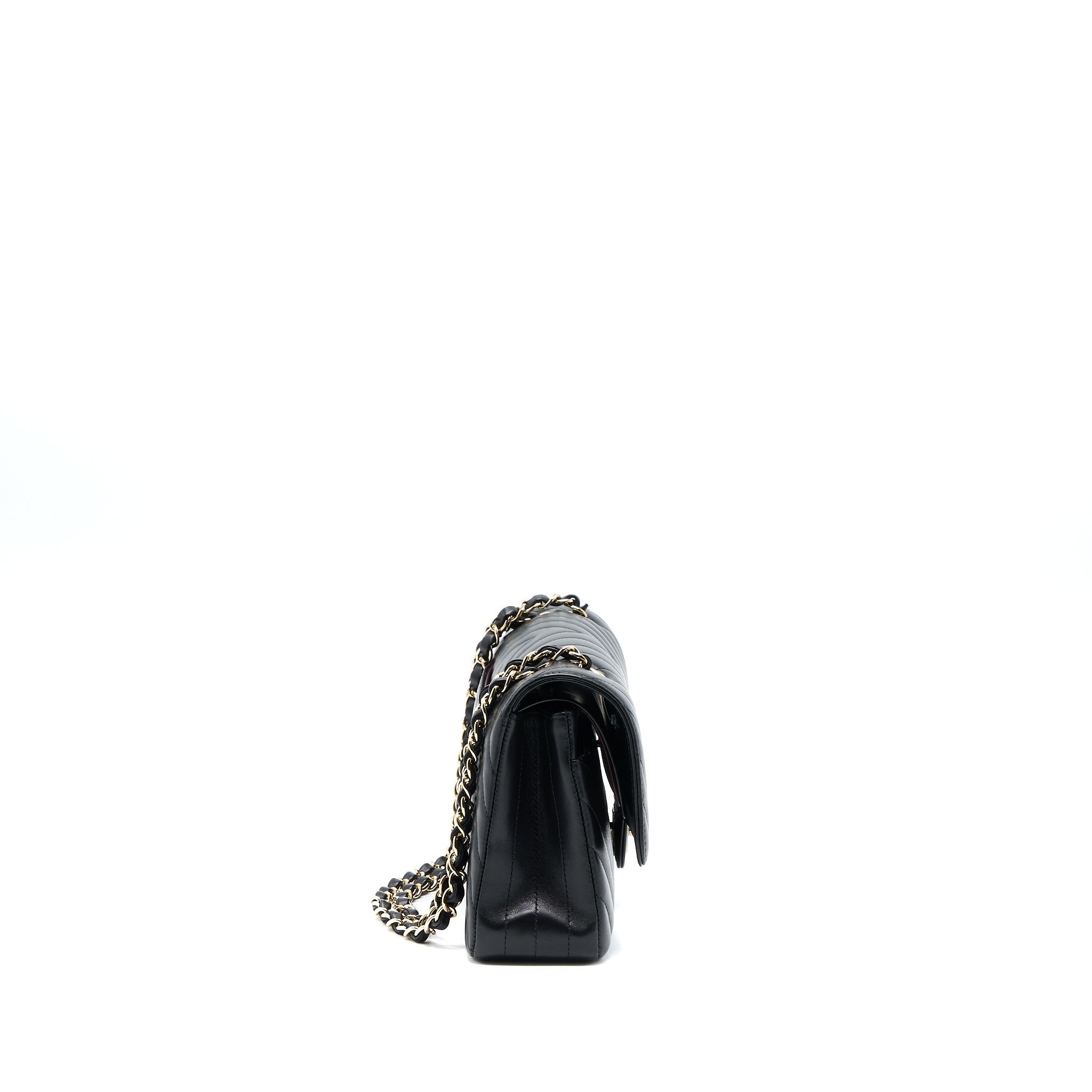 CHANEL MEDIUM CHEVRON CLASSIC DOUBLE FLAP LAMBSKIN BLACK LGHW