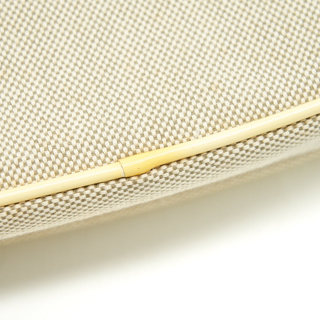CHANEL BEIGE QUILTED CANVAS NO.5 CAMELLIA FLAP CREAMY SHOULDER BAG