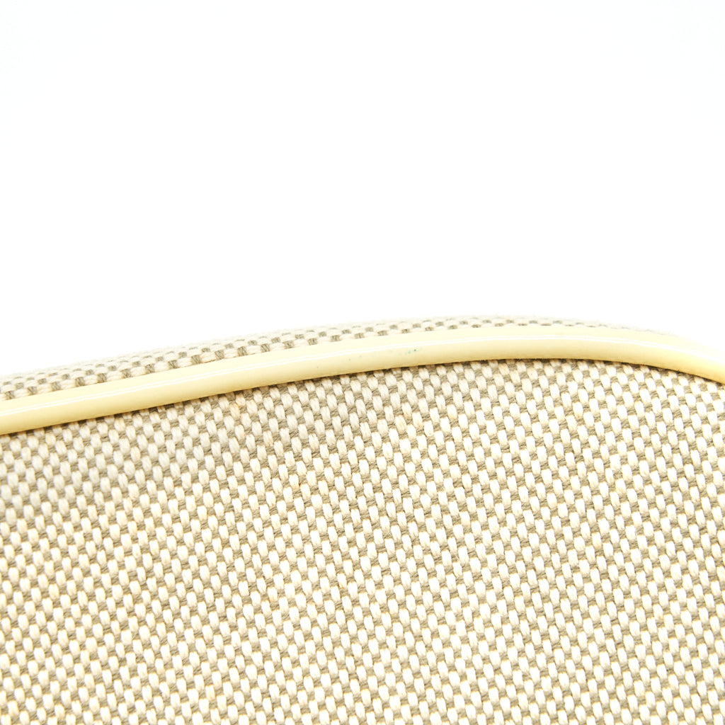 CHANEL BEIGE QUILTED CANVAS NO.5 CAMELLIA FLAP CREAMY SHOULDER BAG