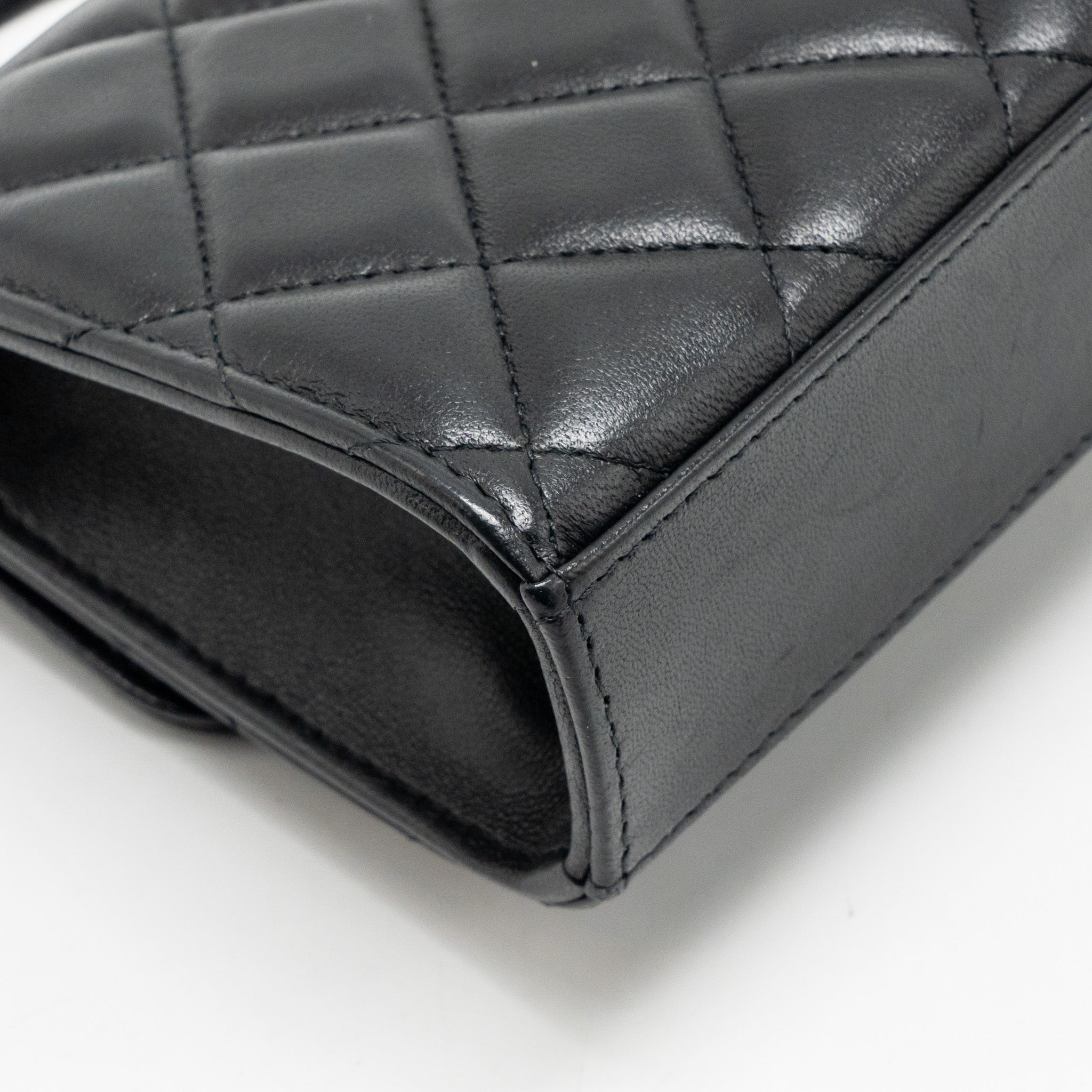 CHANEL TOP HANDLE MINI FLAP CLUTCH WITH CHAIN BLACK LAMBSKIN GHW (MICROCHIP)
