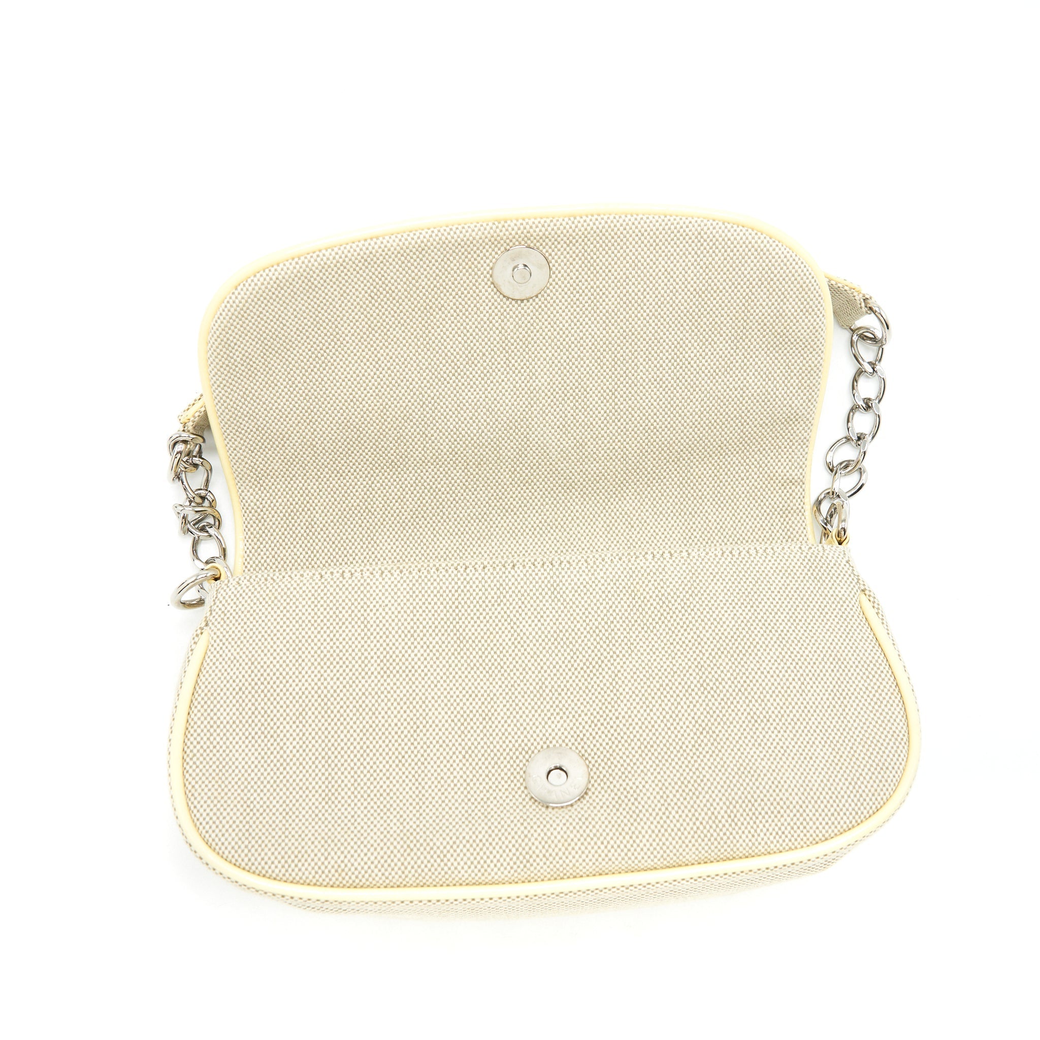 CHANEL BEIGE QUILTED CANVAS NO.5 CAMELLIA FLAP CREAMY SHOULDER BAG