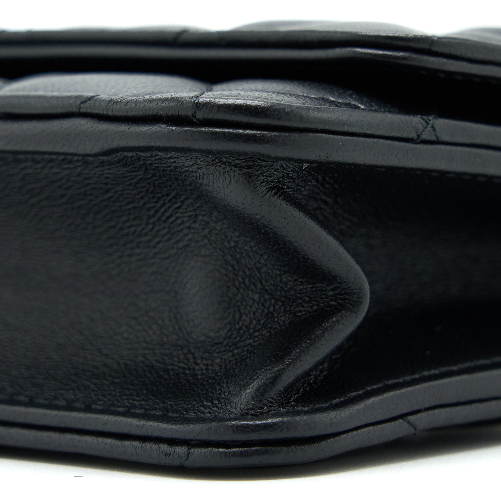 CHANEL PEARL CRUSH WALLET ON CHAIN LAMBSKIN BLACK BRUSHED GHW (MICROCHIP)