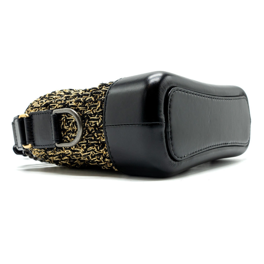 CHANEL SMALL GABRIELLE HOBO BAG LIMITED EDITION FABRIC/CALFSKIN BLACK / GOLD MULTICOLOUR HARDWARE