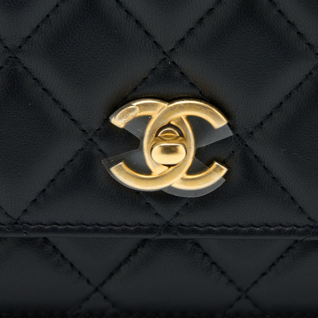 CHANEL PEARL CRUSH WALLET ON CHAIN LAMBSKIN BLACK BRUSHED GHW (MICROCHIP)