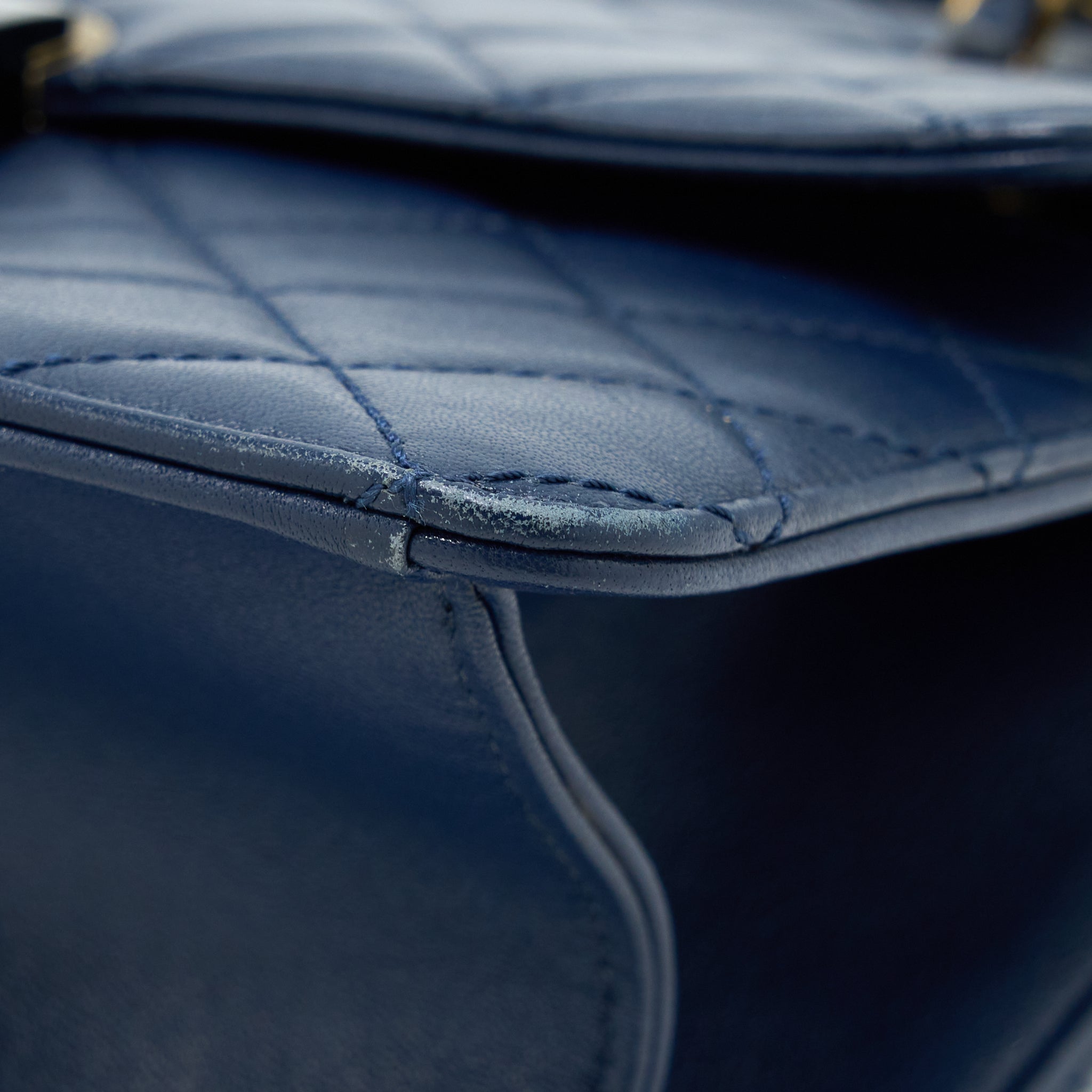 CHANEL QUILTED SHOULDER BAG GOATSKIN BLUE RUTHENIUM GHW