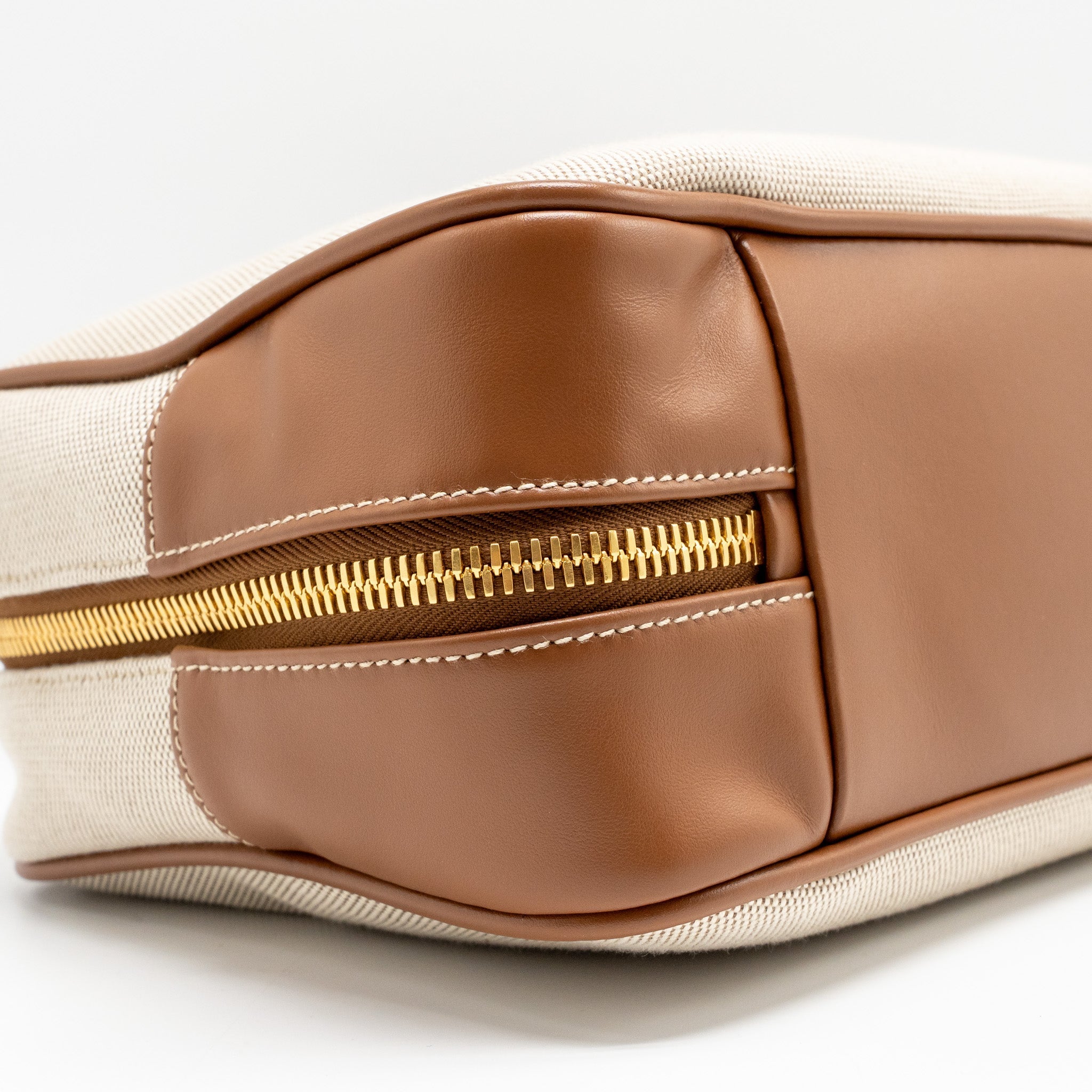 MIU MIU BEAU BAG CANVAS/ LEATHER BEIGE/ BRANDY GHW