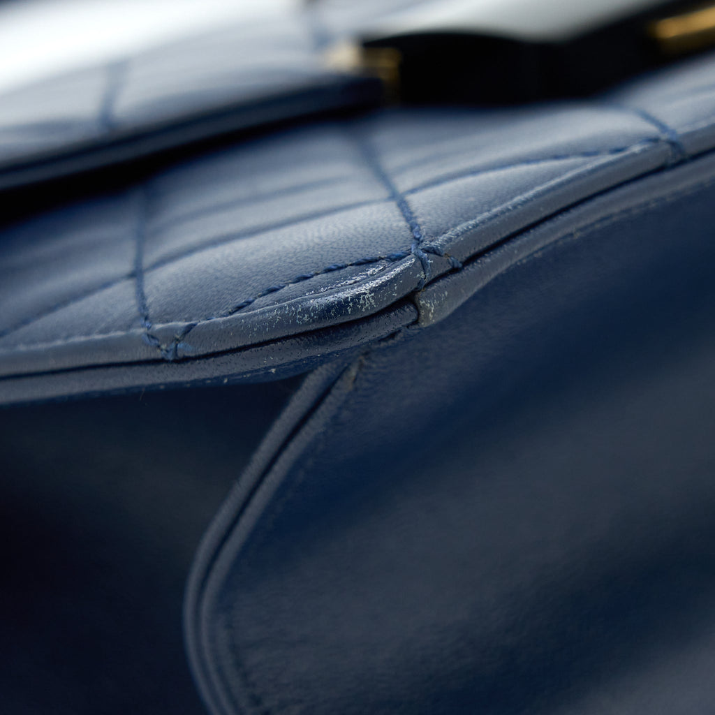 CHANEL QUILTED SHOULDER BAG GOATSKIN BLUE RUTHENIUM GHW