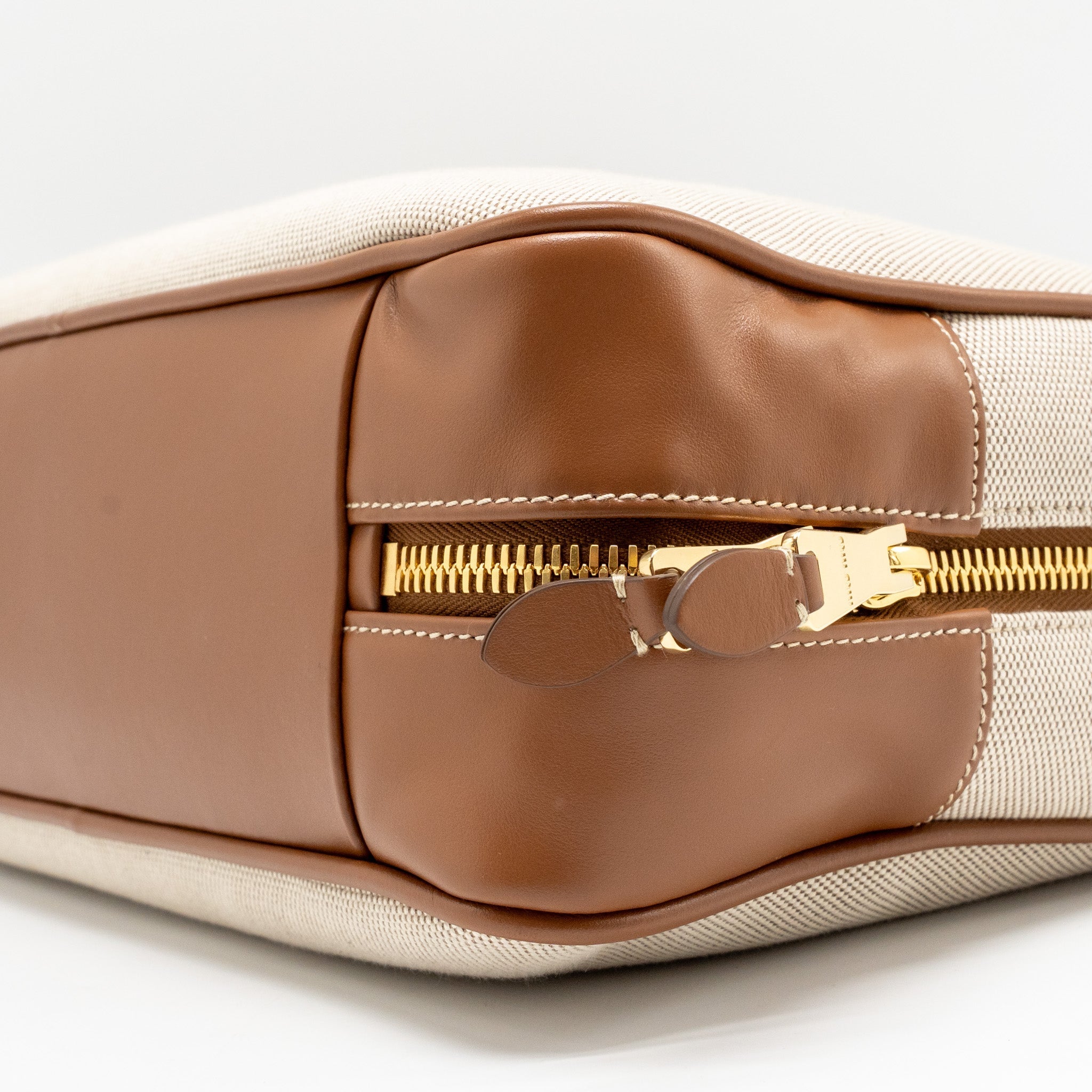 MIU MIU BEAU BAG CANVAS/ LEATHER BEIGE/ BRANDY GHW