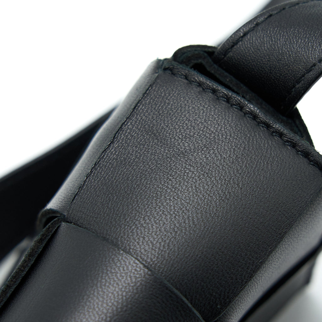 BOTTEGA VENETA MINI CASSETTE INTRECCIATO CROSSBODY BAG BLACK LGHW