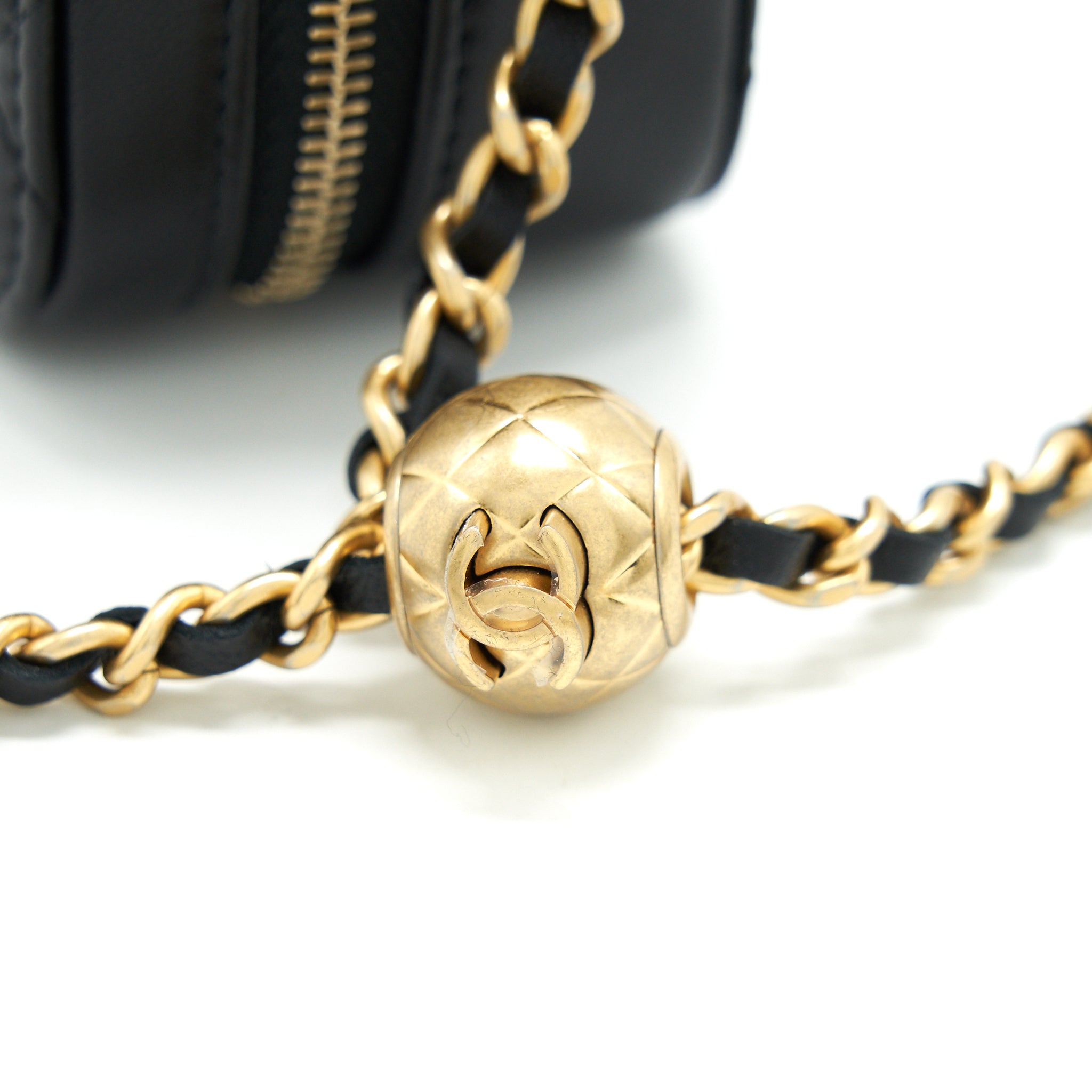CHANEL 22C PEARL CRUSH MINI CAMERA CASE WITH CHAIN BLACK LAMBSKIN GHW