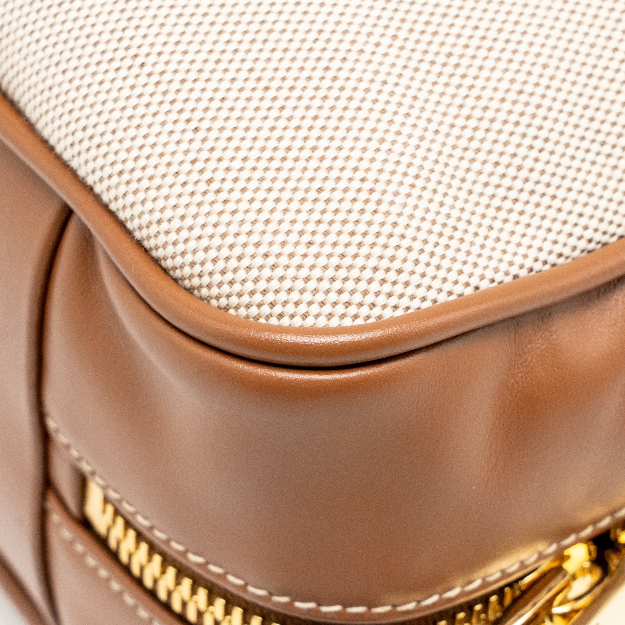 MIU MIU BEAU BAG CANVAS/ LEATHER BEIGE/ BRANDY GHW