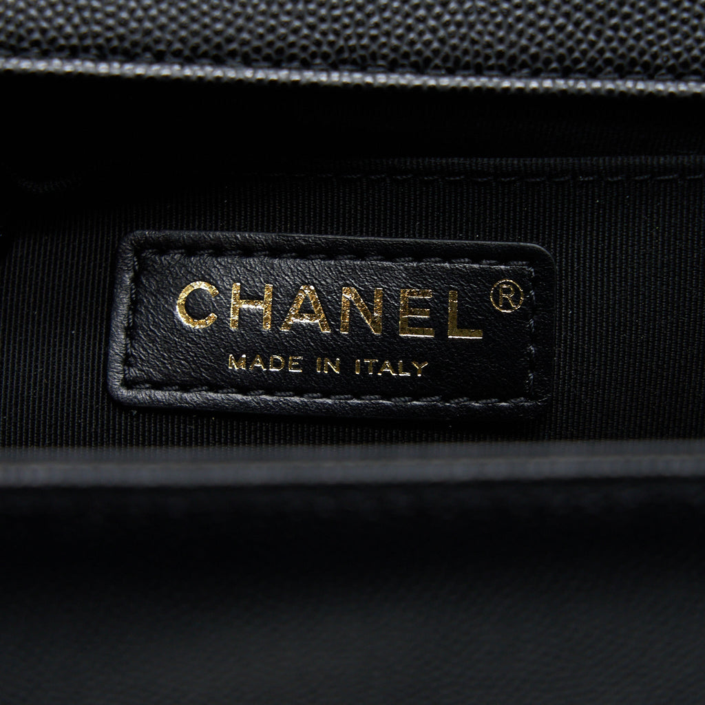 CHANEL MEDIUM BOY BAG CAVIAR BLACK BRUSHED GHW (MICROCHIP)