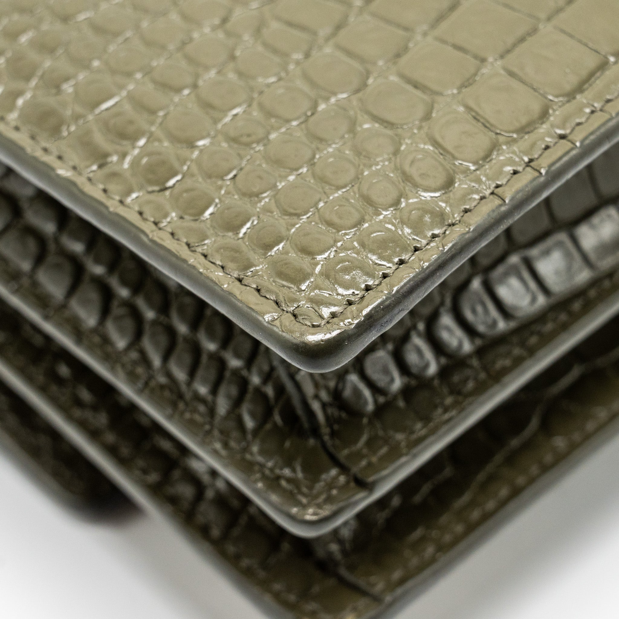SAINT LAURENT/YSL SUNSET BAG CROC-EMBOSSED CALFSKIN KHAKI SHW