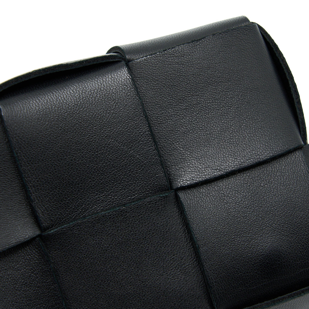 BOTTEGA VENETA MINI CASSETTE INTRECCIATO CROSSBODY BAG BLACK LGHW