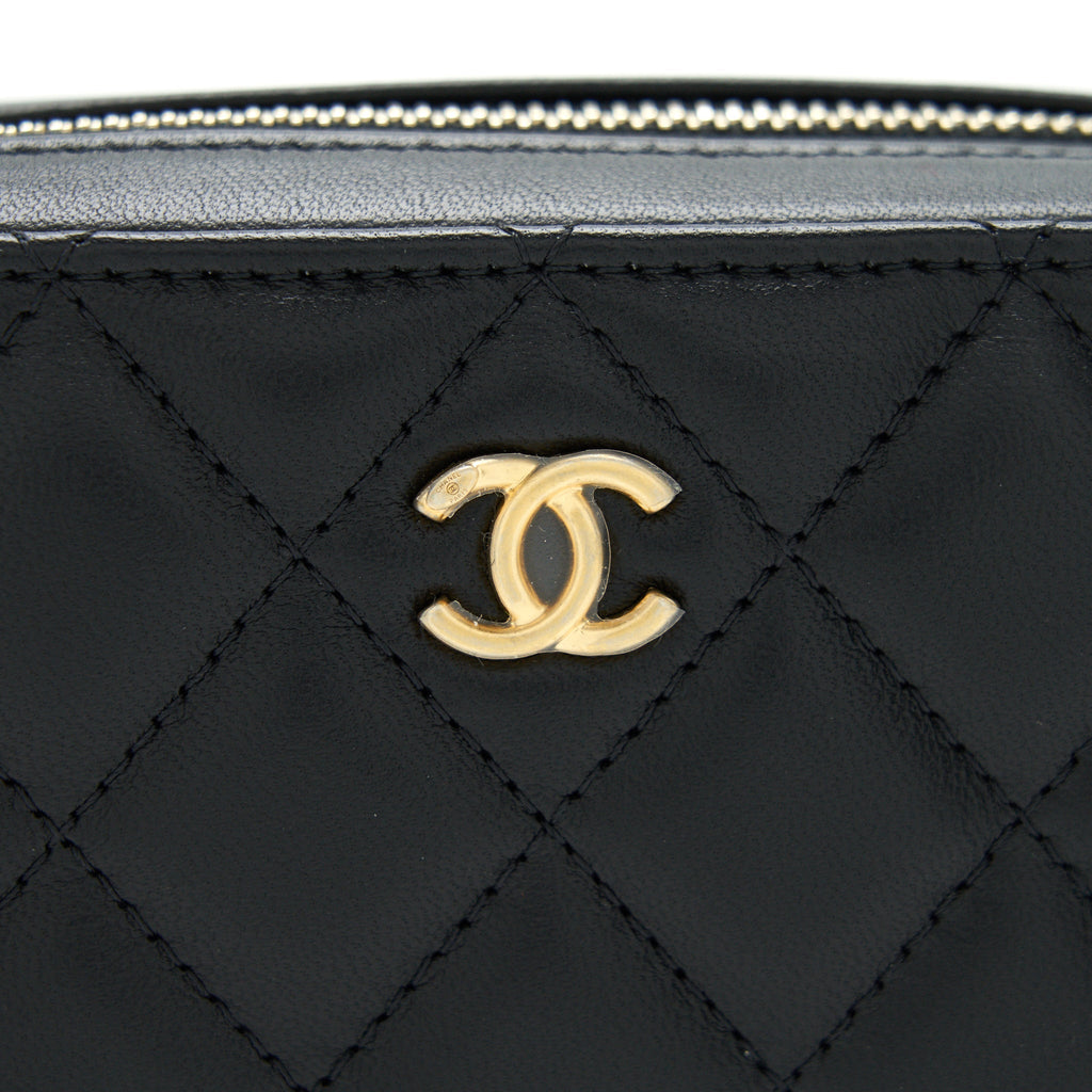 CHANEL 22C PEARL CRUSH MINI CAMERA CASE WITH CHAIN BLACK LAMBSKIN GHW