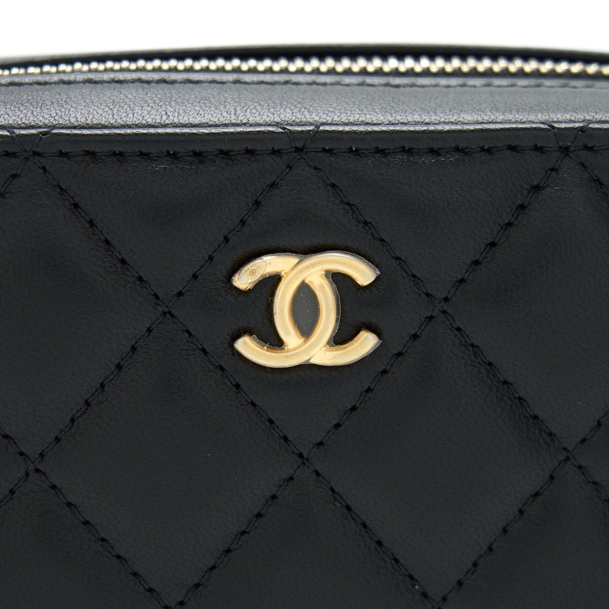 CHANEL 22C PEARL CRUSH MINI CAMERA CASE WITH CHAIN BLACK LAMBSKIN GHW