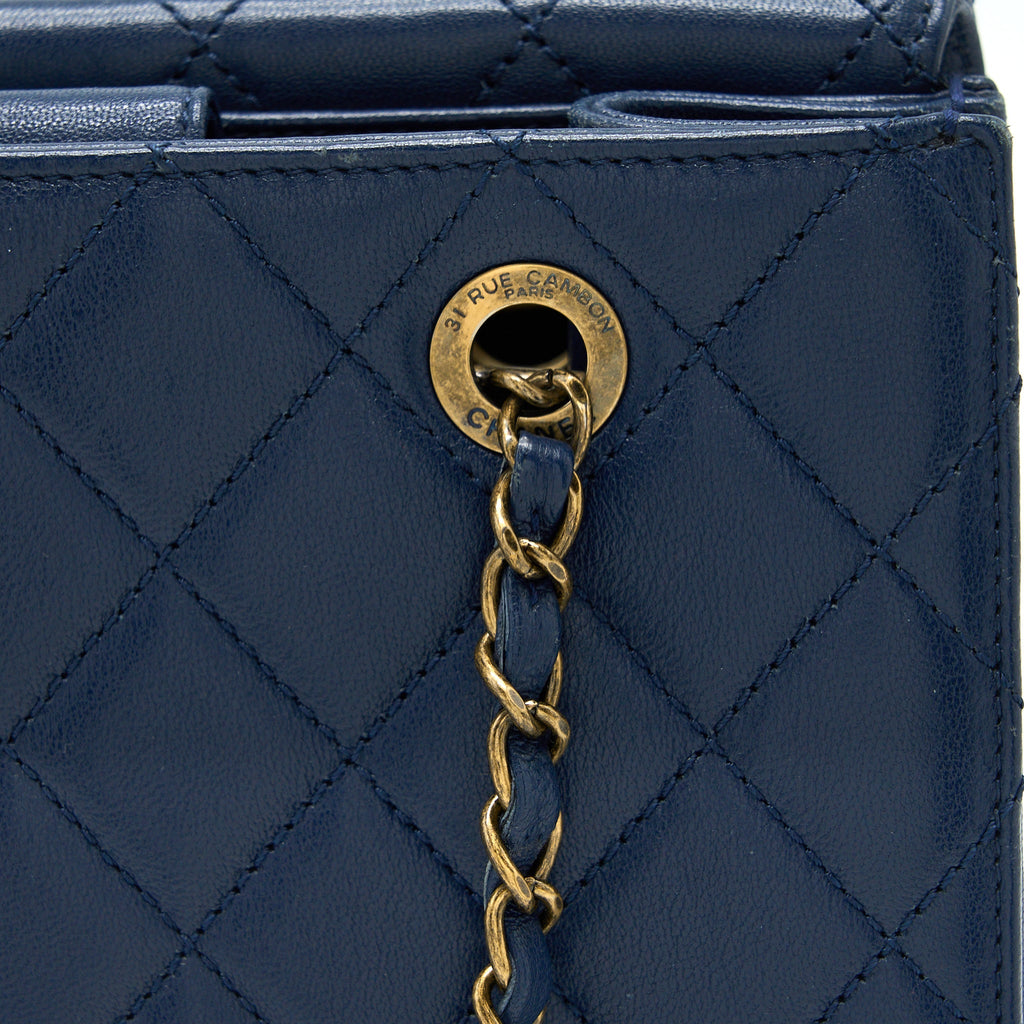 CHANEL QUILTED SHOULDER BAG GOATSKIN BLUE RUTHENIUM GHW