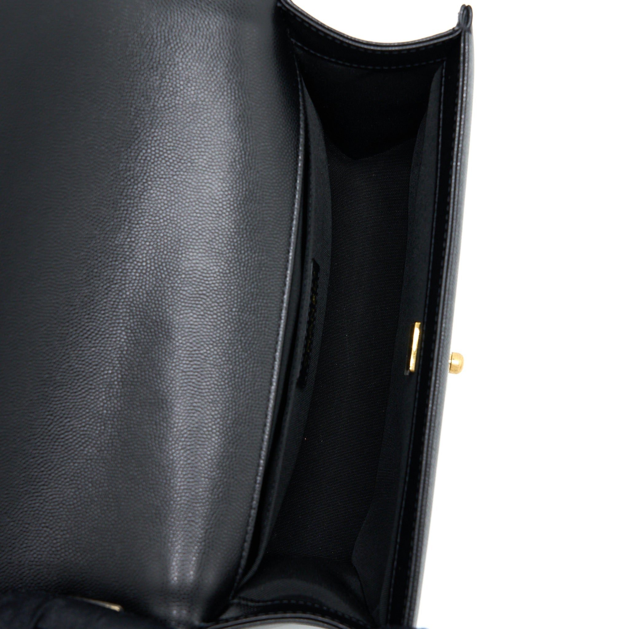 CHANEL MEDIUM BOY BAG CAVIAR BLACK BRUSHED GHW (MICROCHIP)