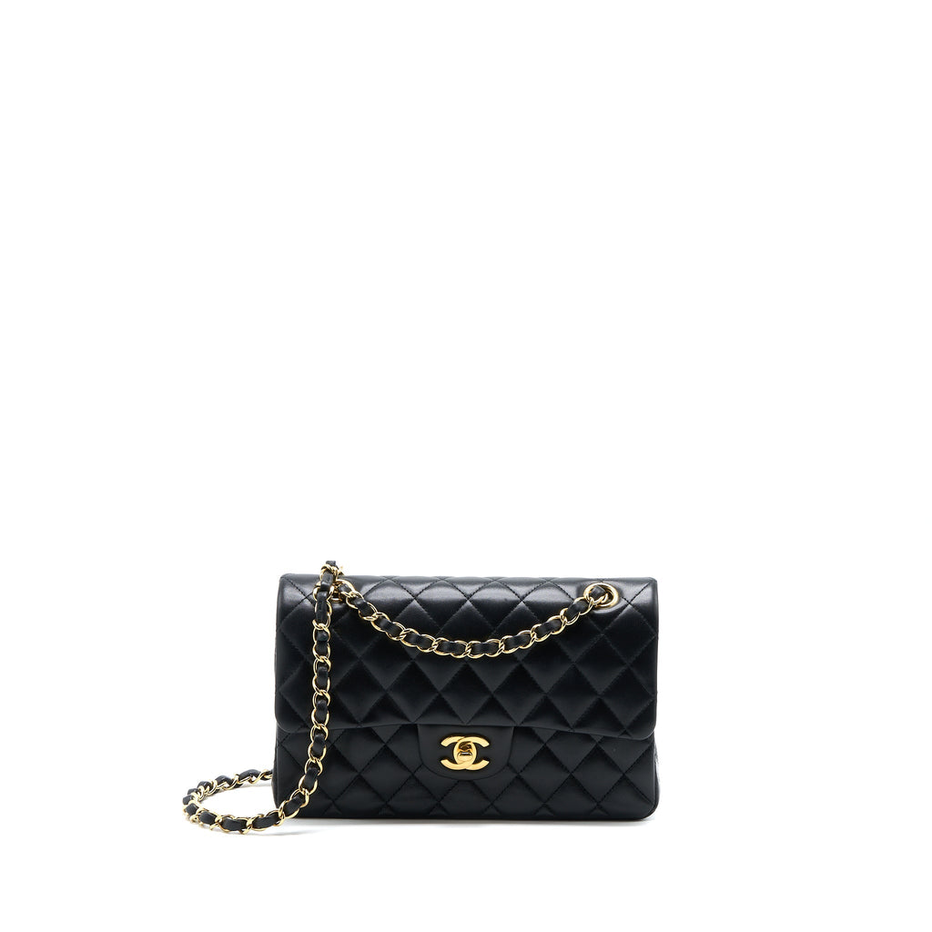 CHANEL SMALL CLASSIC DOUBLE FLAP BAG LAMBSKIN BLACK GHW (MICROCHIP)