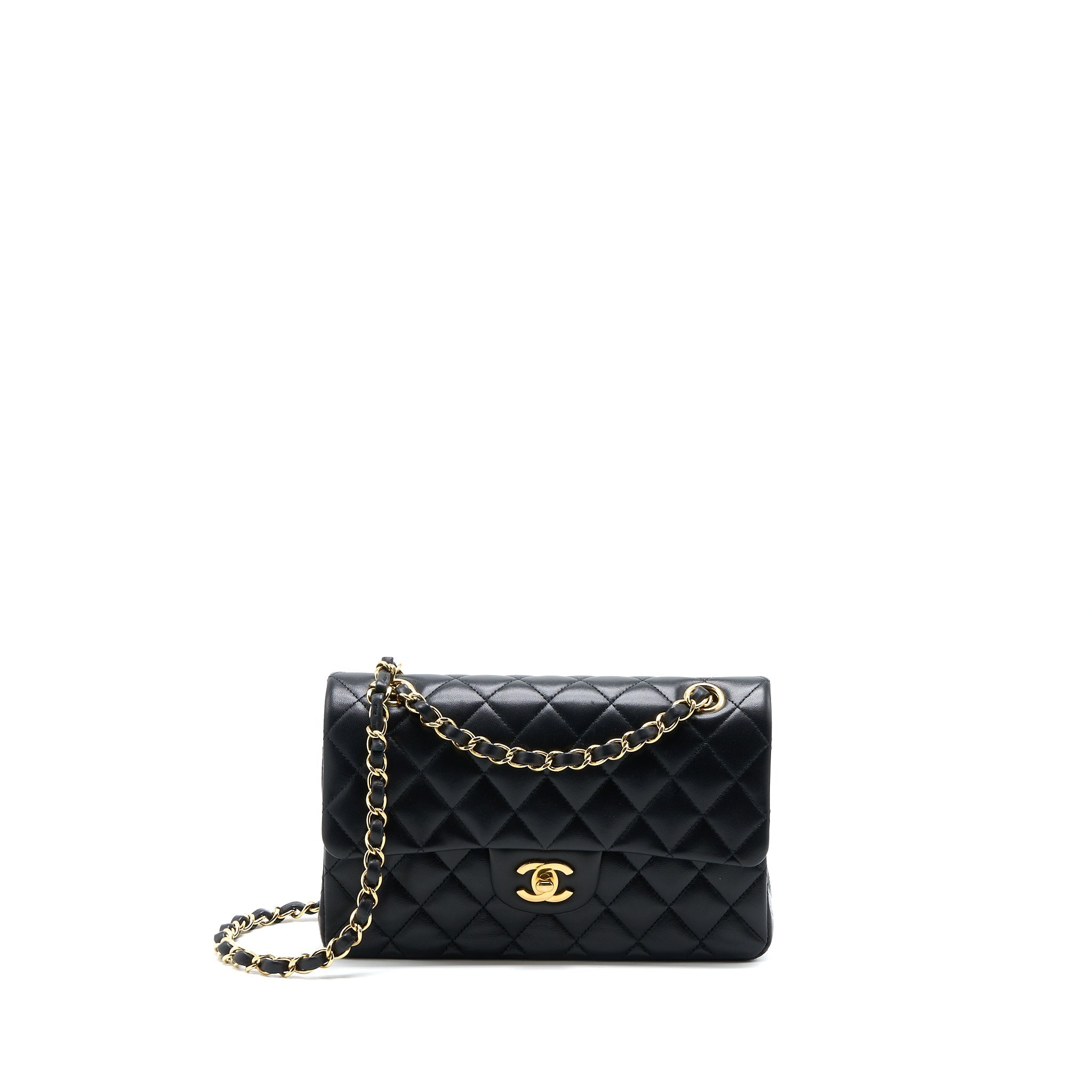 CHANEL SMALL CLASSIC DOUBLE FLAP BAG LAMBSKIN BLACK GHW (MICROCHIP)