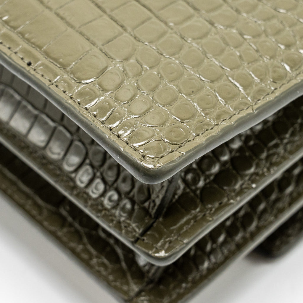 SAINT LAURENT/YSL SUNSET BAG CROC-EMBOSSED CALFSKIN KHAKI SHW