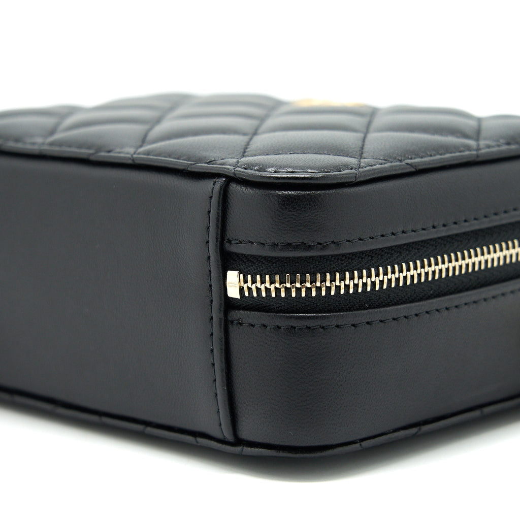 CHANEL PEARL CRUSH MINI CAMERA CASE WITH CHAIN LAMBSKIN BLACK GHW