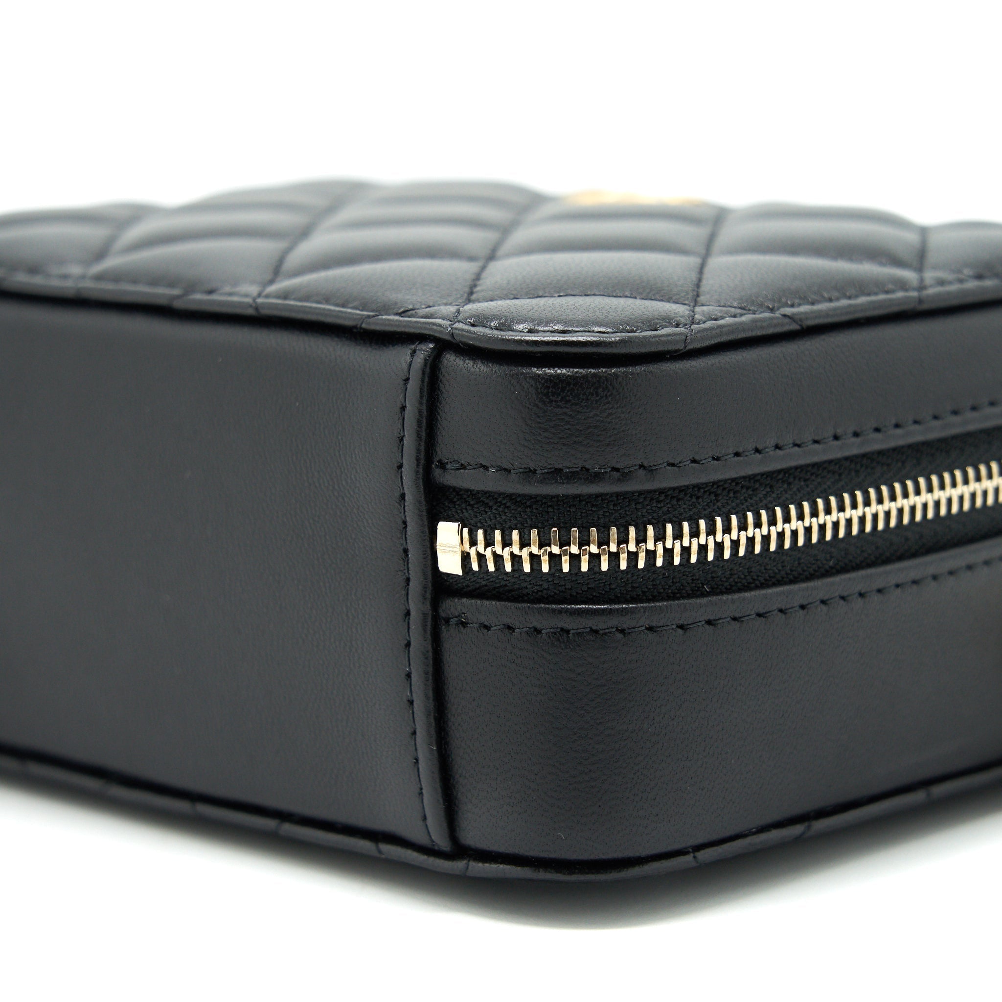 CHANEL PEARL CRUSH MINI CAMERA CASE WITH CHAIN LAMBSKIN BLACK GHW
