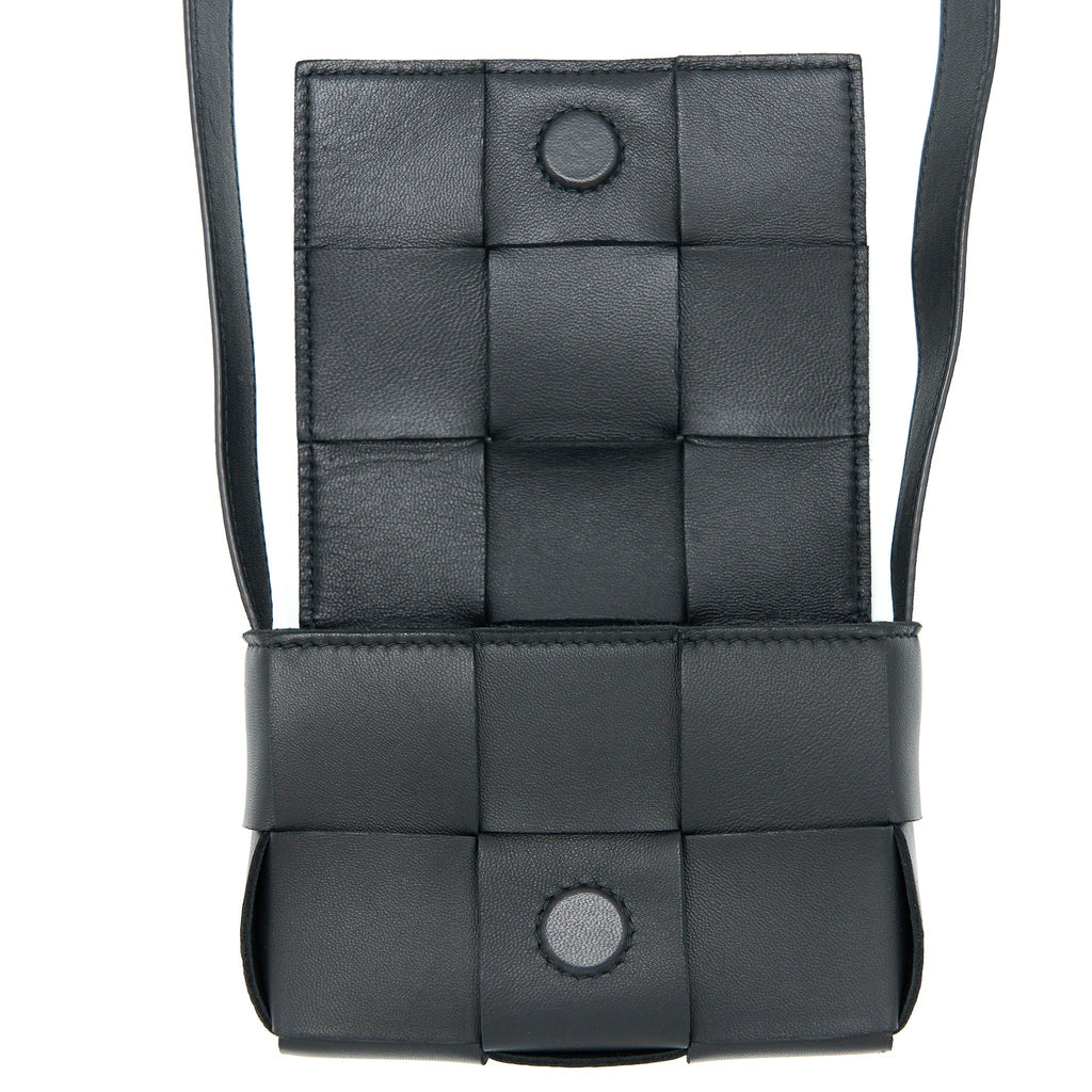 BOTTEGA VENETA MINI CASSETTE INTRECCIATO CROSSBODY BAG BLACK LGHW