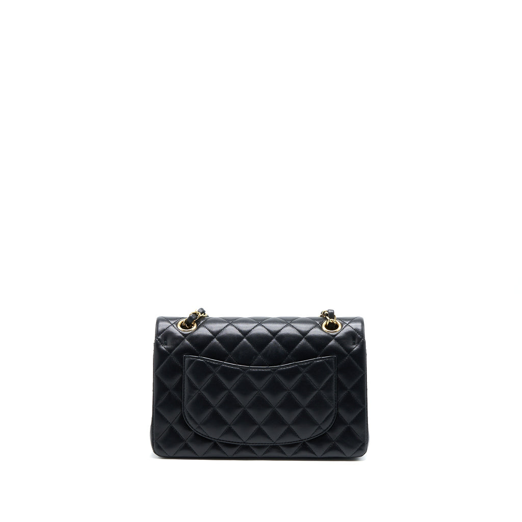 CHANEL SMALL CLASSIC DOUBLE FLAP BAG LAMBSKIN BLACK GHW (MICROCHIP)