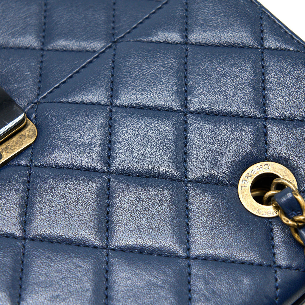 CHANEL QUILTED SHOULDER BAG GOATSKIN BLUE RUTHENIUM GHW