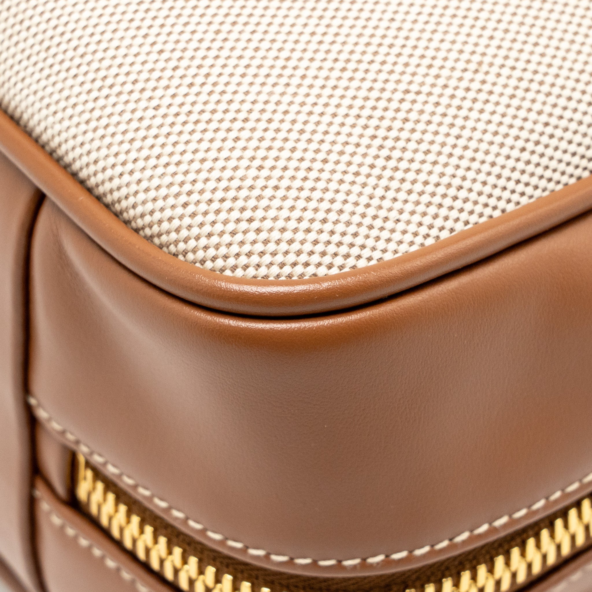 MIU MIU BEAU BAG CANVAS/ LEATHER BEIGE/ BRANDY GHW