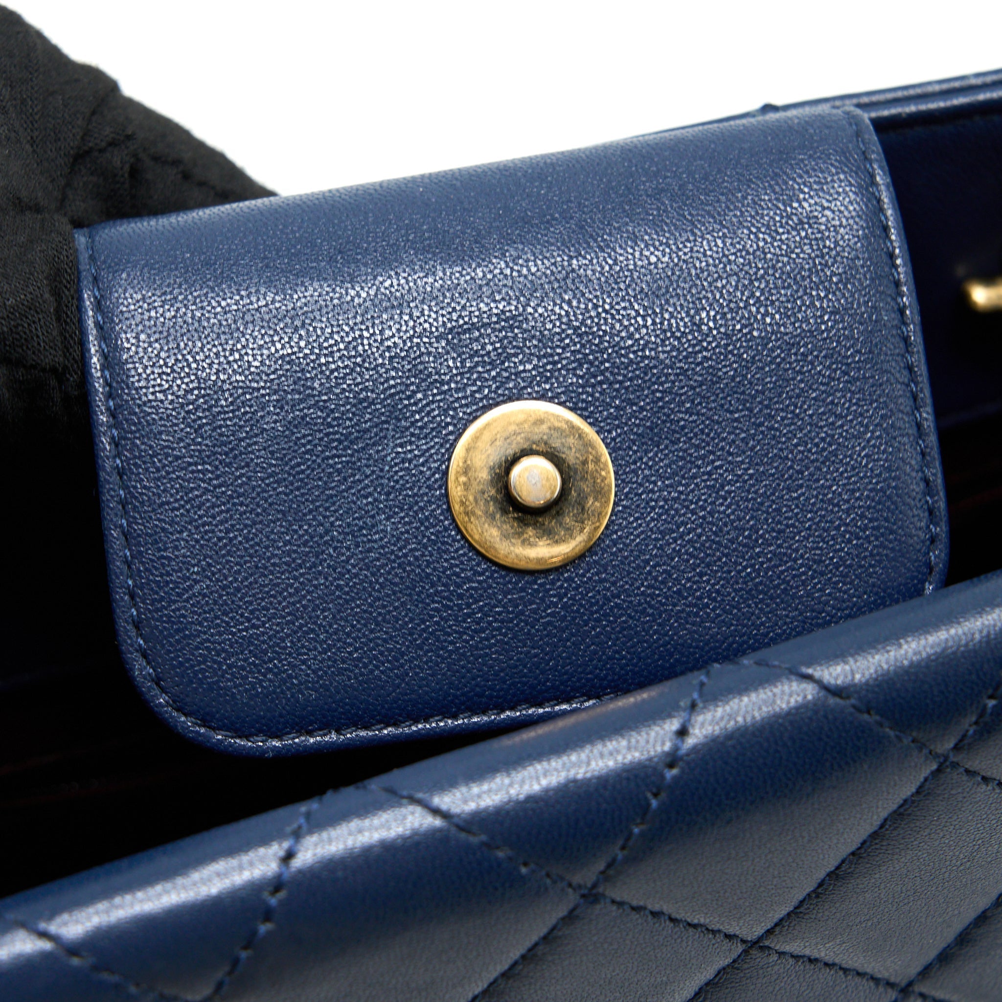 CHANEL QUILTED SHOULDER BAG GOATSKIN BLUE RUTHENIUM GHW