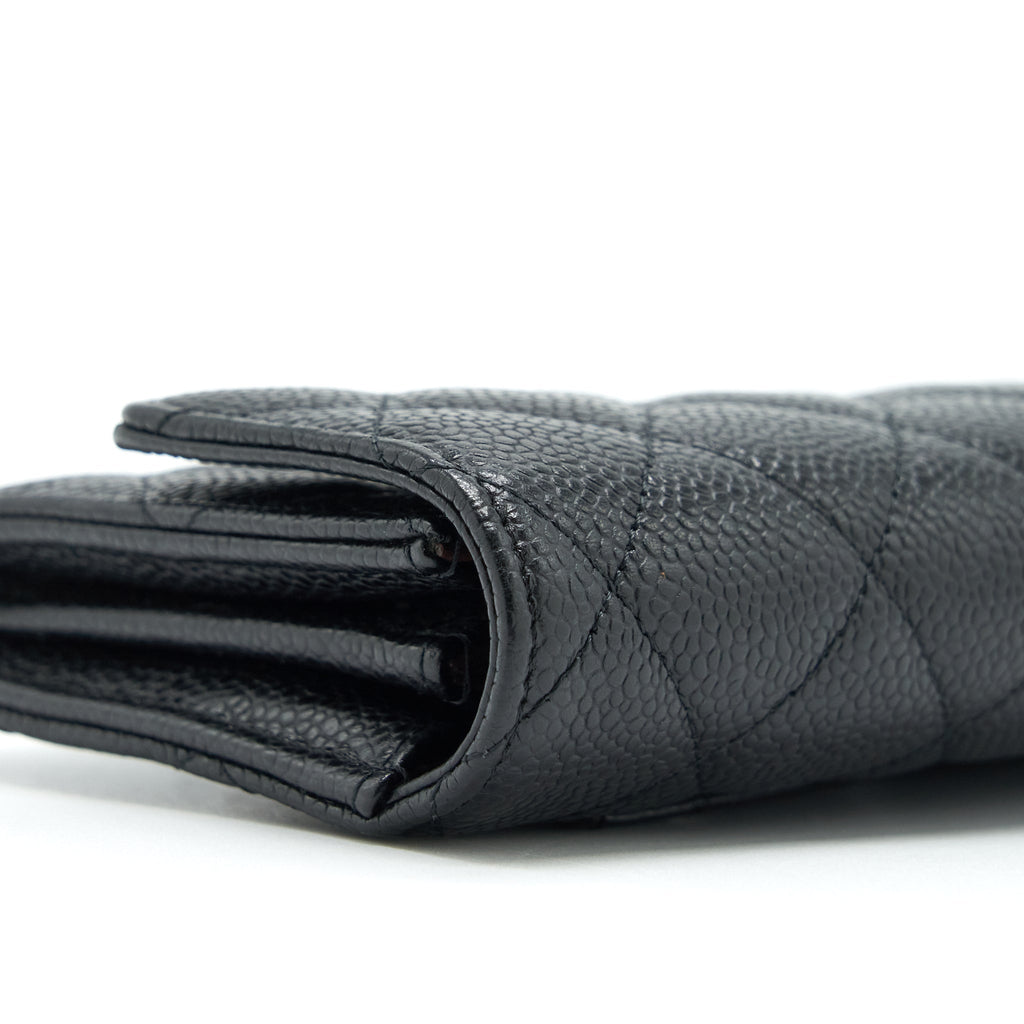 CHANEL CLASSIC LONG FLAP WALLET CAVIAR BLACK GHW
