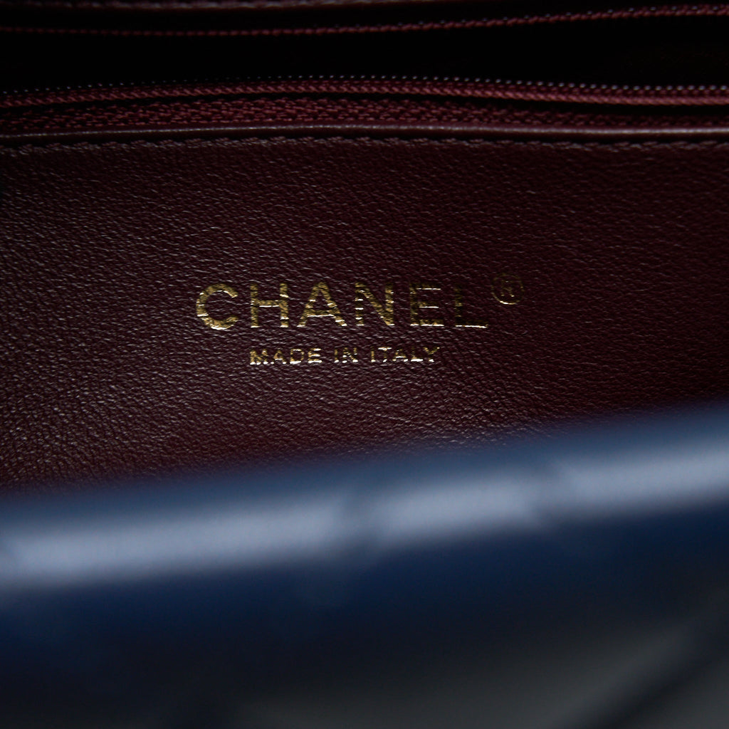 CHANEL QUILTED SHOULDER BAG GOATSKIN BLUE RUTHENIUM GHW