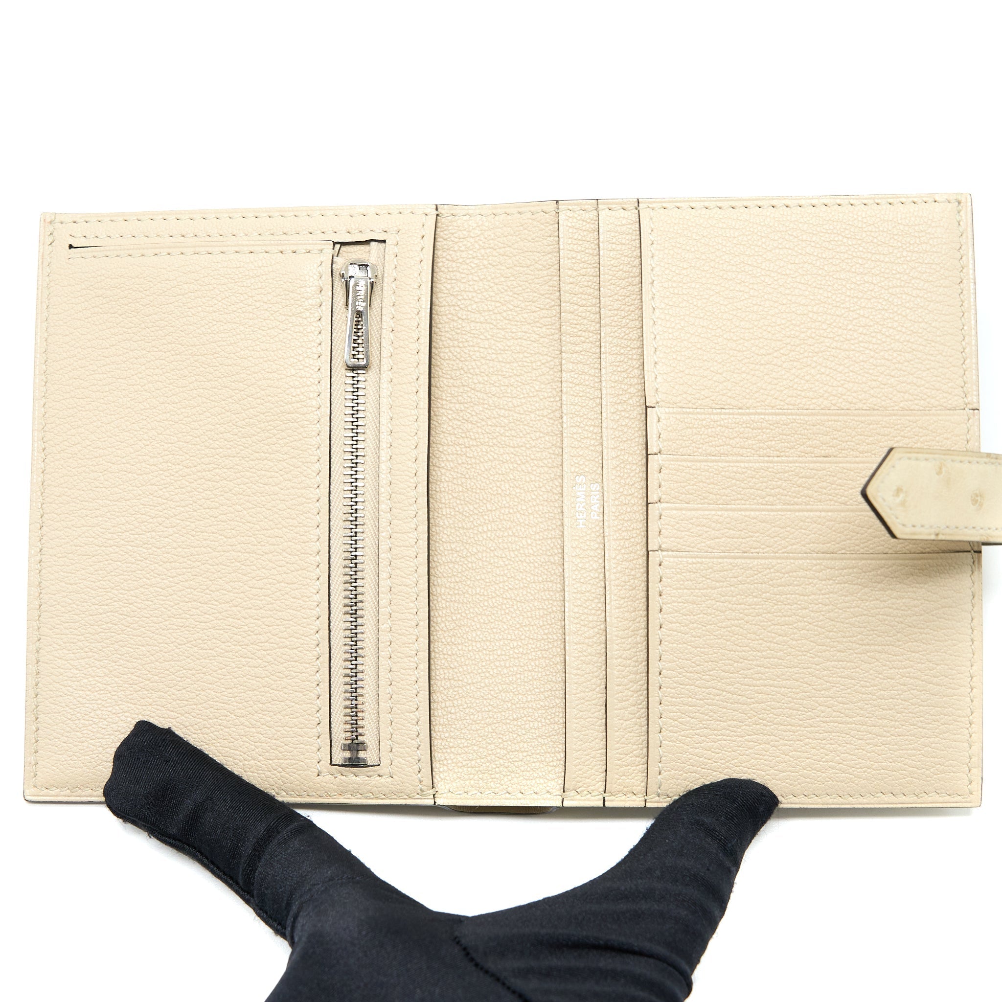 HERMES BEARN WALLET OSTRICH 3C PARCHEMIN SHW