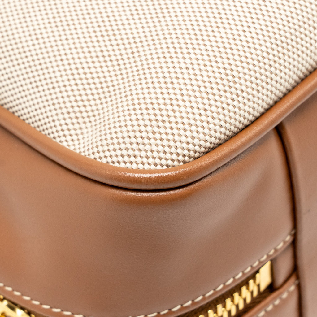 MIU MIU BEAU BAG CANVAS/ LEATHER BEIGE/ BRANDY GHW
