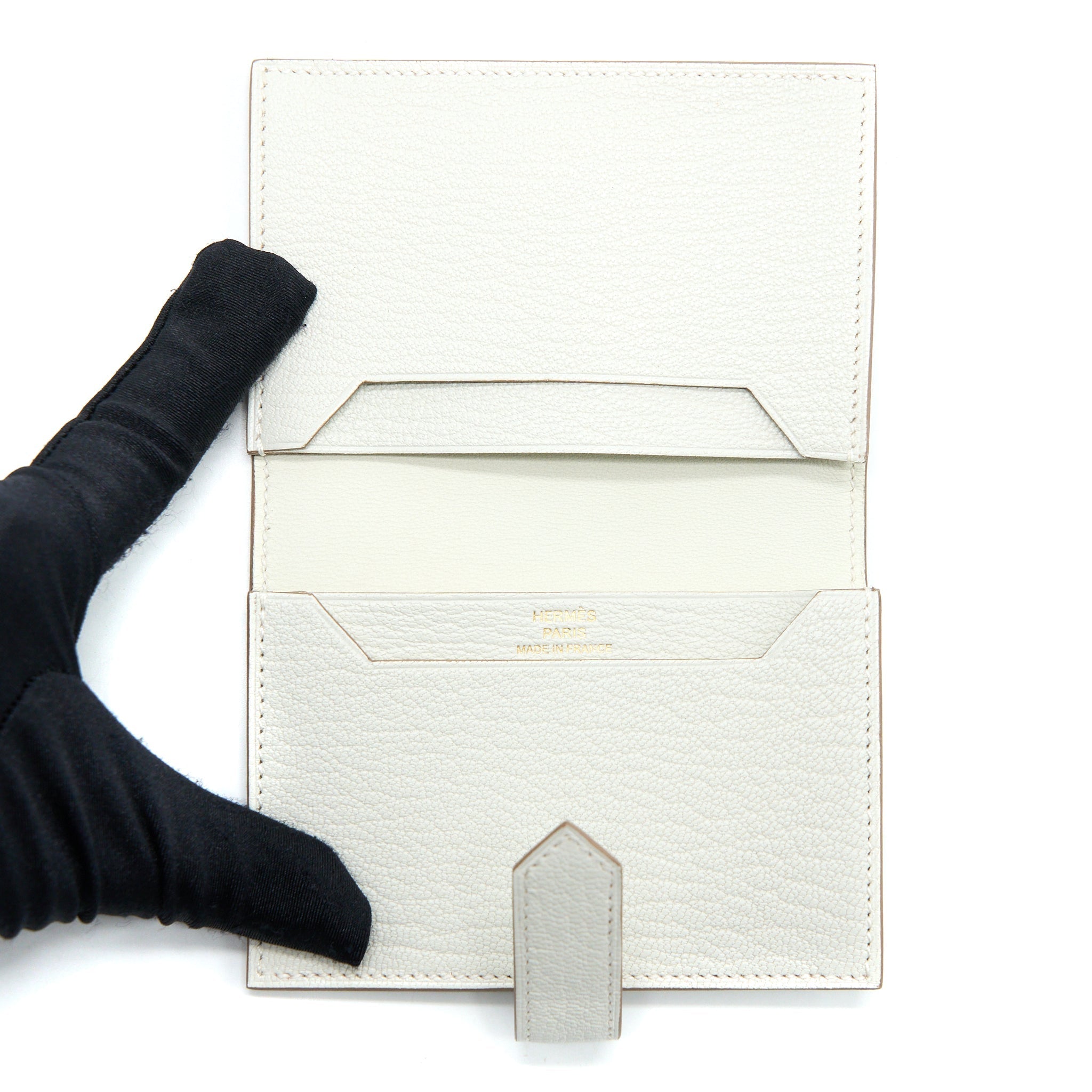 HERMES BEARN CARD HOLDER MYSORE GOATSKIN MUSHROOM GHW