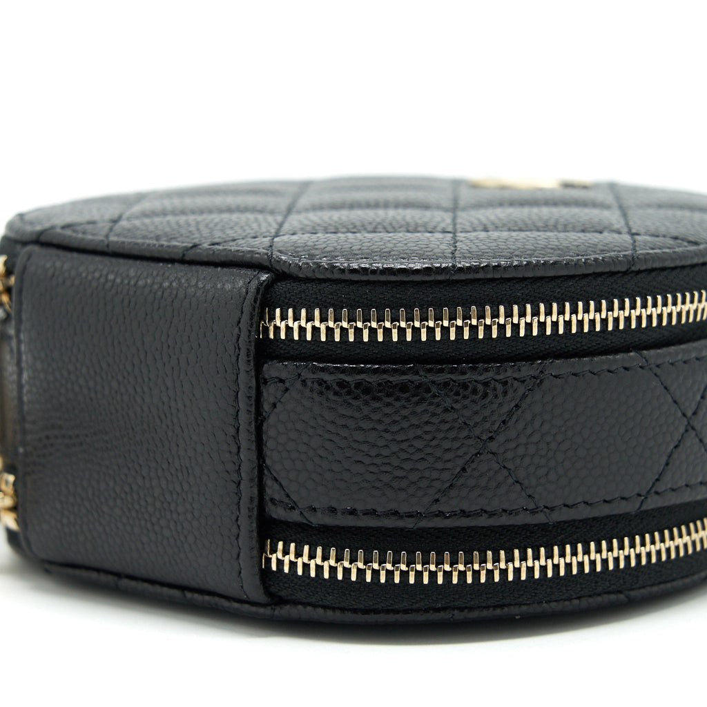 CHANEL 22C TOP HANDLE ROUND VANITY BLACK WITH CHAIN CAVIAR LGHW