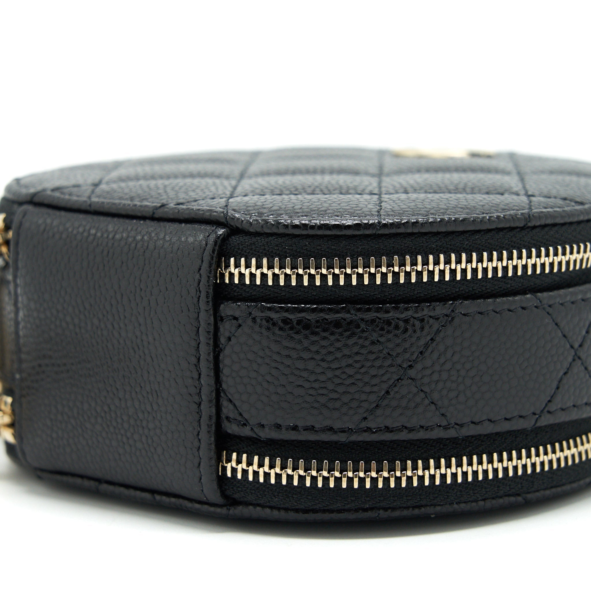 CHANEL 22C TOP HANDLE ROUND VANITY BLACK WITH CHAIN CAVIAR LGHW