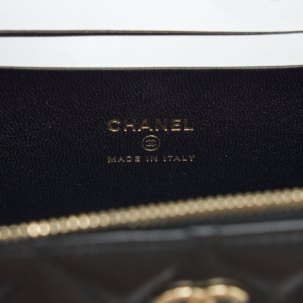CHANEL 22A TOP HANDLE LONG VANITY WITH CHAIN LAMBSKIN BLACK LGHW
