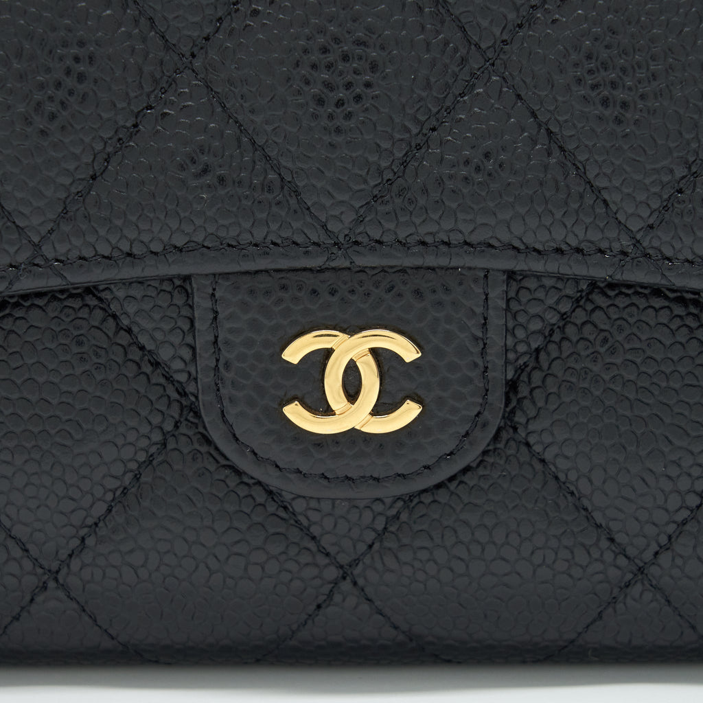 CHANEL CLASSIC LONG FLAP WALLET CAVIAR BLACK GHW