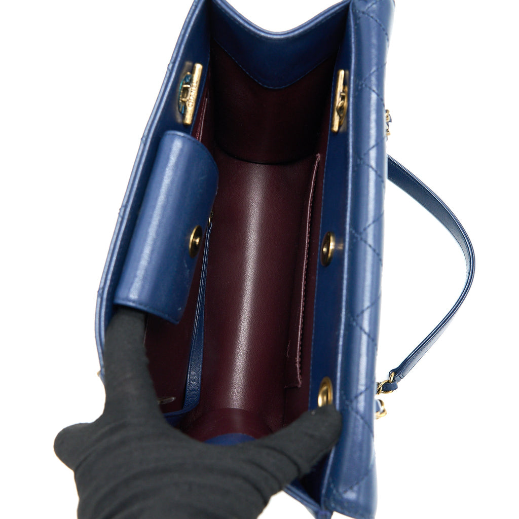 CHANEL QUILTED SHOULDER BAG GOATSKIN BLUE RUTHENIUM GHW