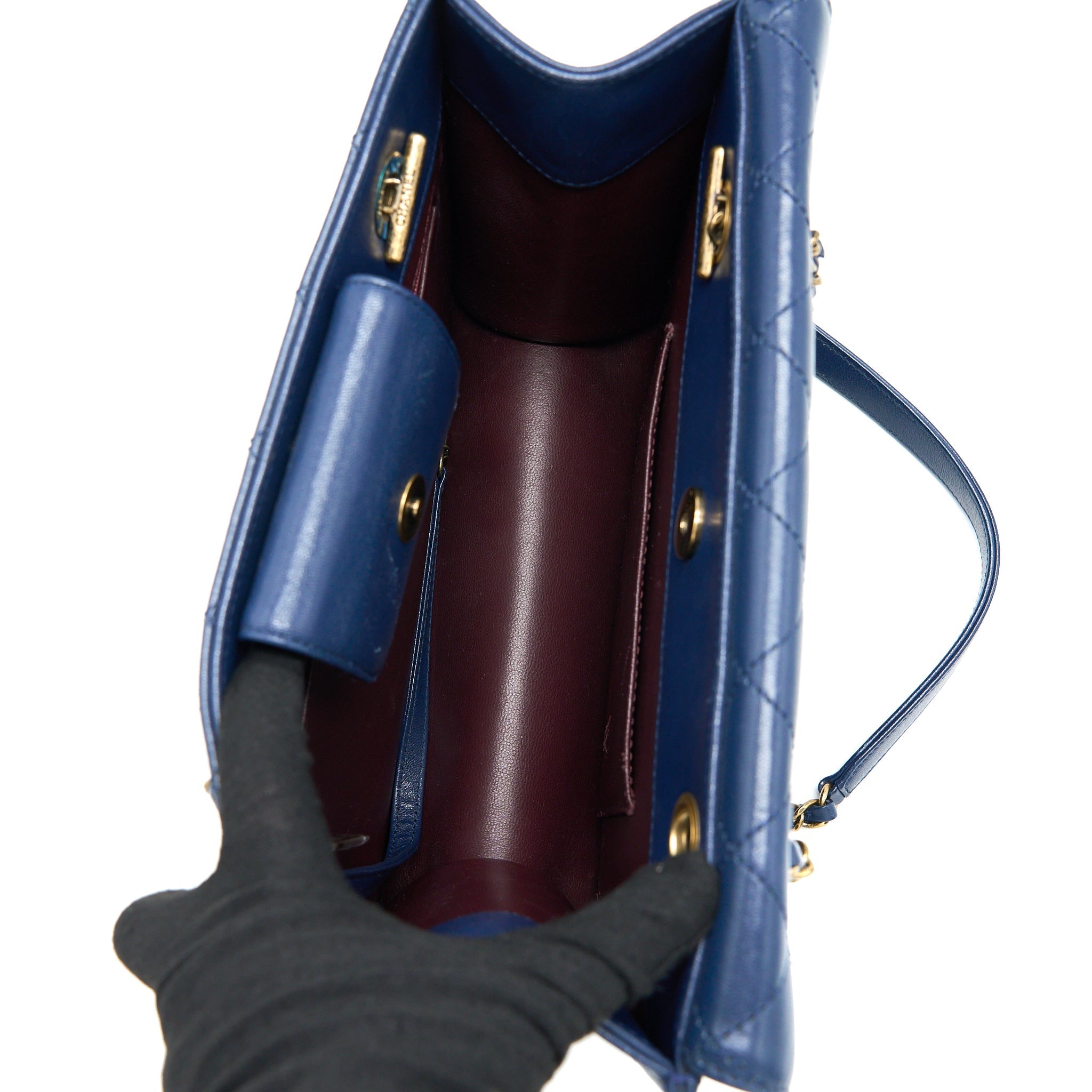 CHANEL QUILTED SHOULDER BAG GOATSKIN BLUE RUTHENIUM GHW