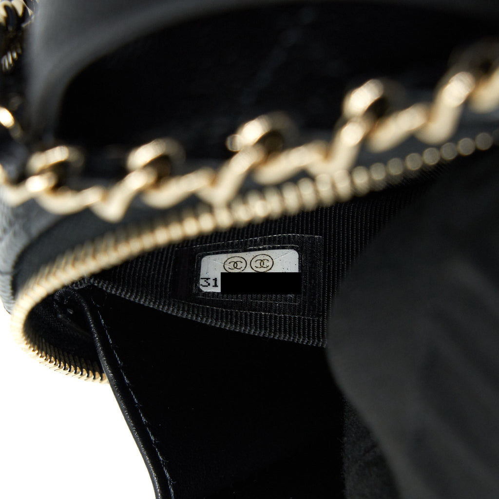 CHANEL 22C TOP HANDLE ROUND VANITY BLACK WITH CHAIN CAVIAR LGHW