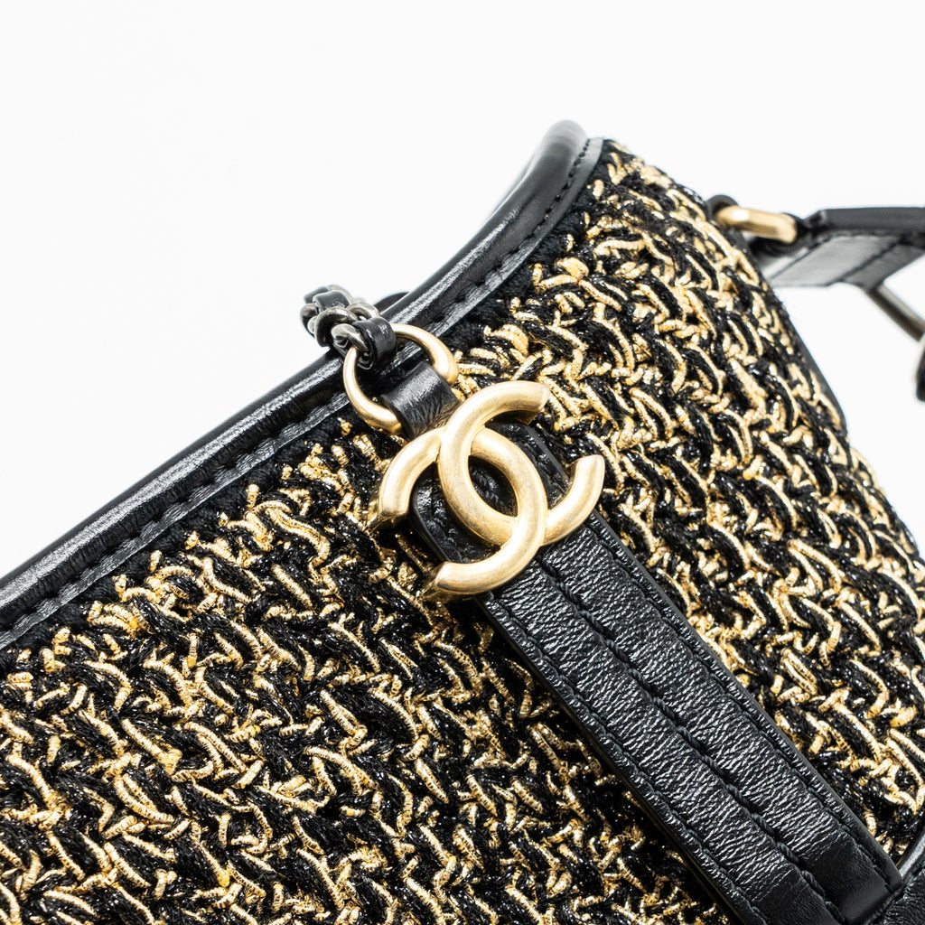 CHANEL SMALL GABRIELLE HOBO BAG LIMITED EDITION FABRIC/CALFSKIN BLACK / GOLD MULTICOLOUR HARDWARE