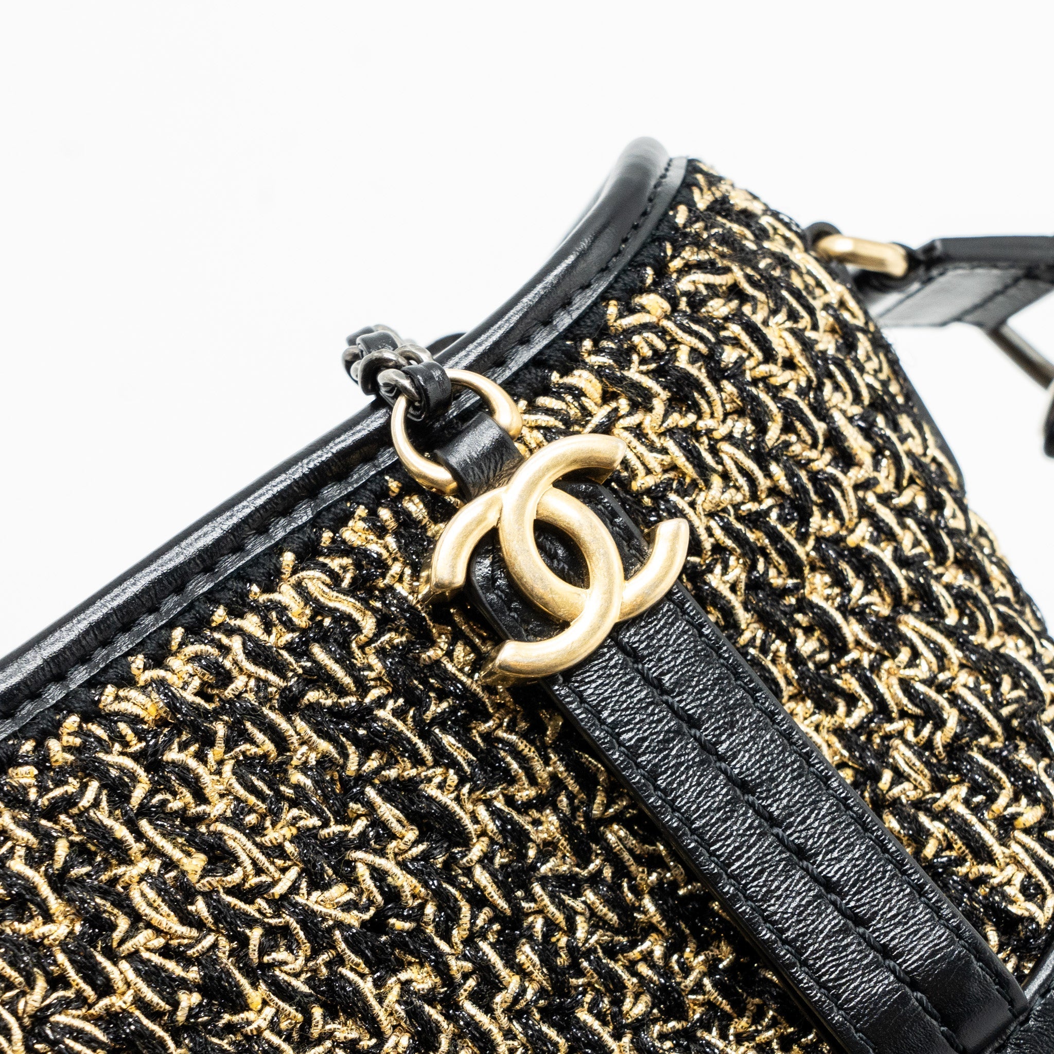 CHANEL SMALL GABRIELLE HOBO BAG LIMITED EDITION FABRIC/CALFSKIN BLACK / GOLD MULTICOLOUR HARDWARE