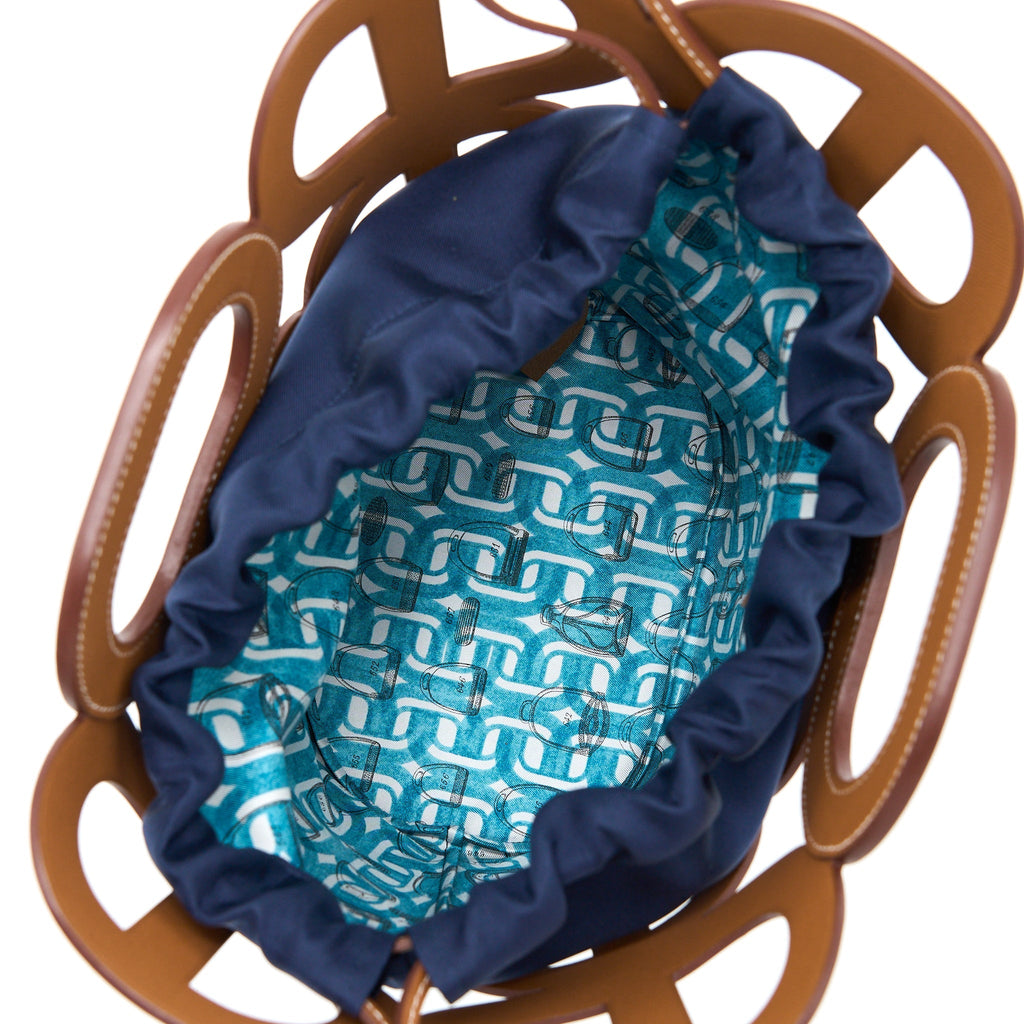 HERMES CHAINE D’ANCRE CABAS MADAME LEATHER GOLD / BLUE MARINE