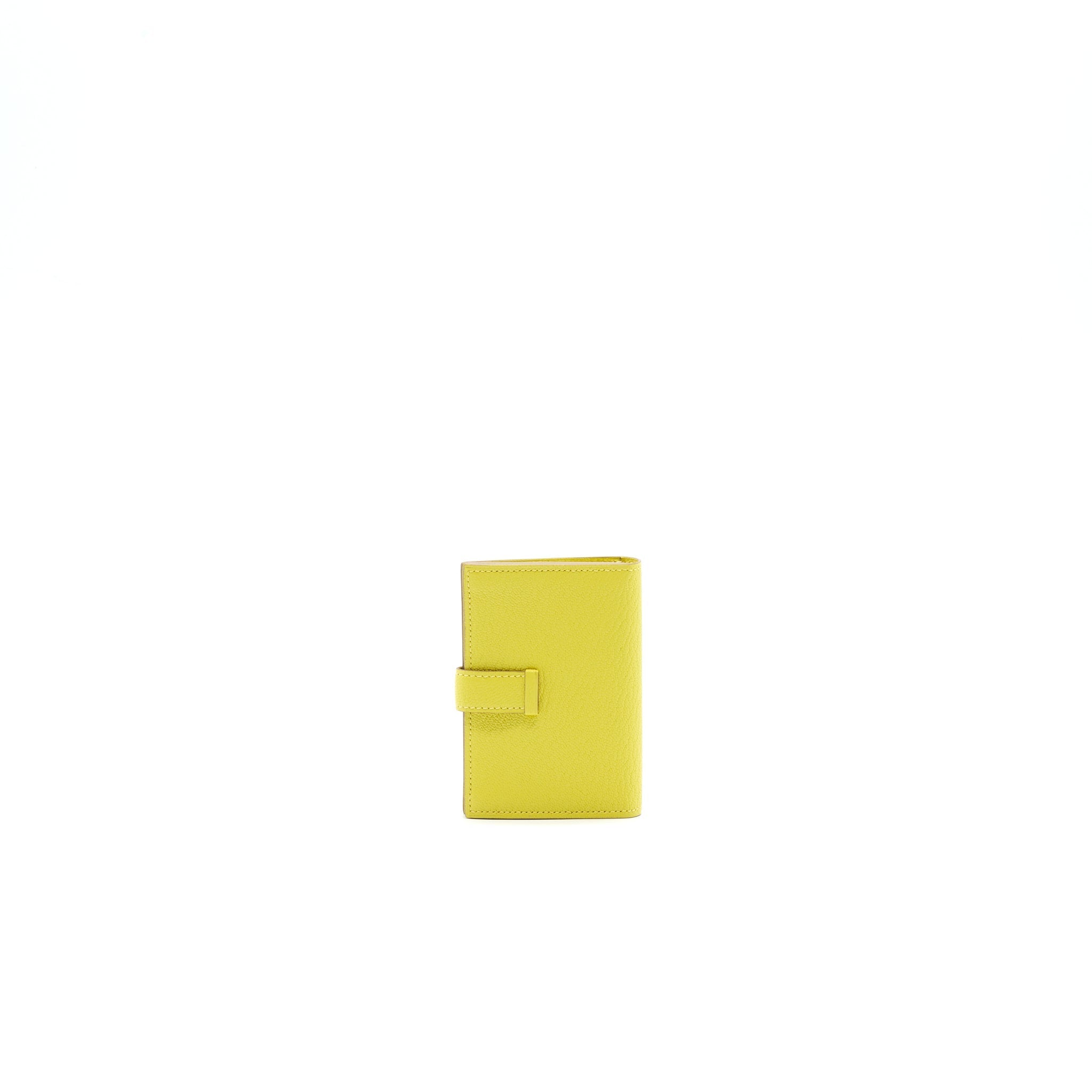HERMES BEARN CARD HOLDER 9R LIME WITH SHW CHEVRE MYSORE LEATHER