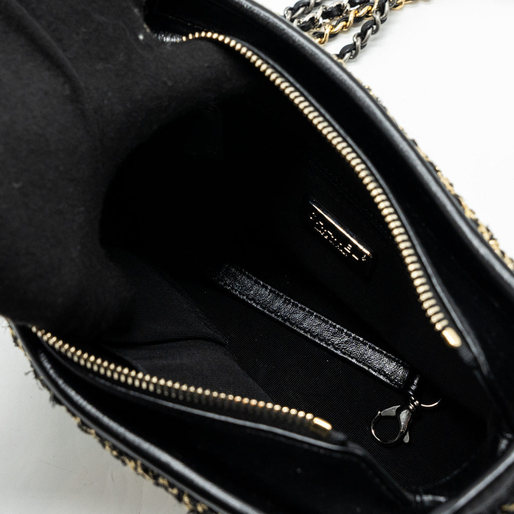 CHANEL SMALL GABRIELLE HOBO BAG LIMITED EDITION FABRIC/CALFSKIN BLACK / GOLD MULTICOLOUR HARDWARE
