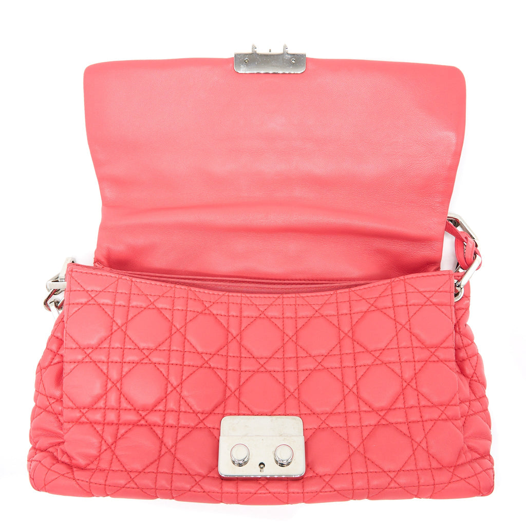 DIOR NEW LOCK FLAP SHOULDER BAG LAMBSKIN RED SHW